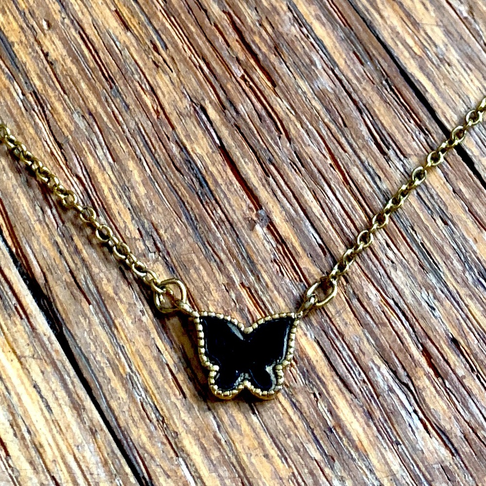 Black Enamel Butterfly Necklace faux Van Cleef & Arpels Black Onyx Design